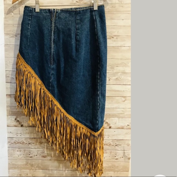Vintage Phoenix USA Frontier Collection Denim Skirt with Fringe - Picture 6 of 6